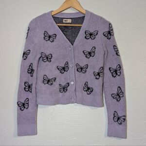 Juniors Y2K Fuzzy Purple Butterfly Cardigan Sweater Cute Soft Girl Whimsi Fairy